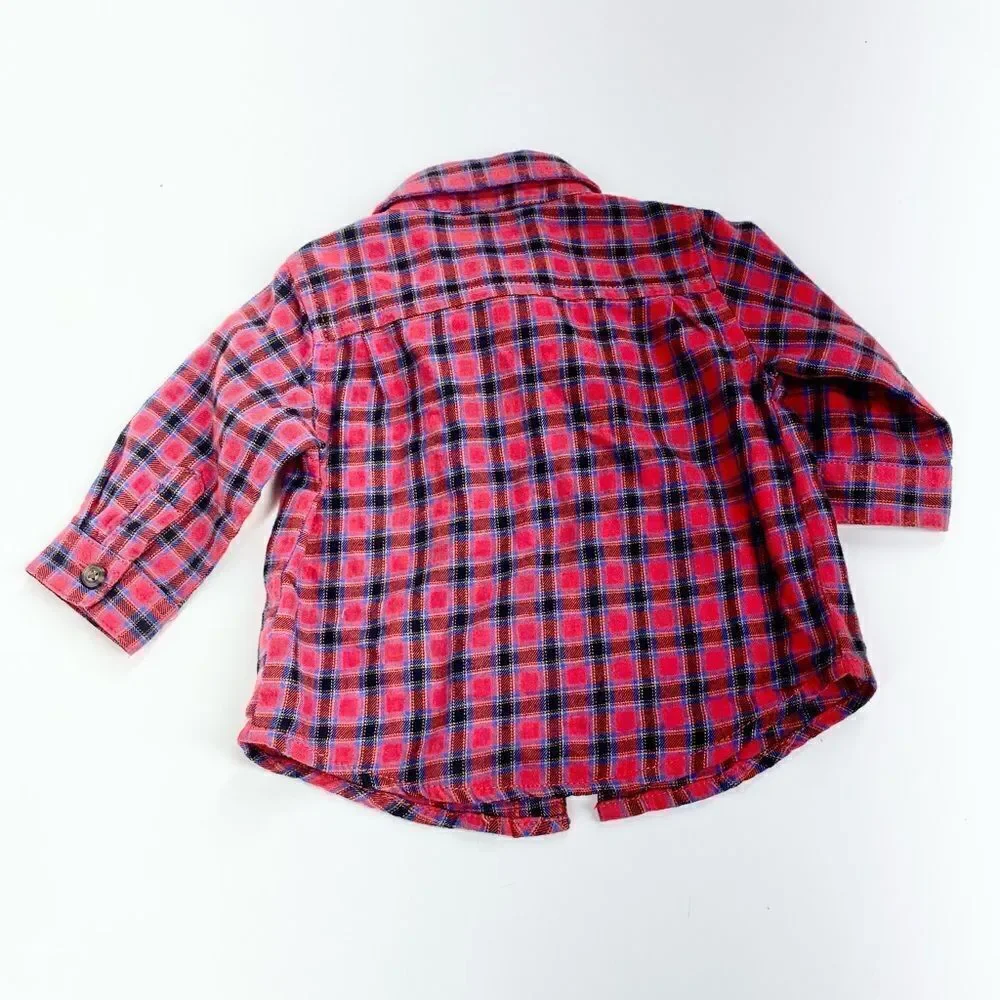 Old navy plaid button down Christmas shirt with attached tie 3-6m